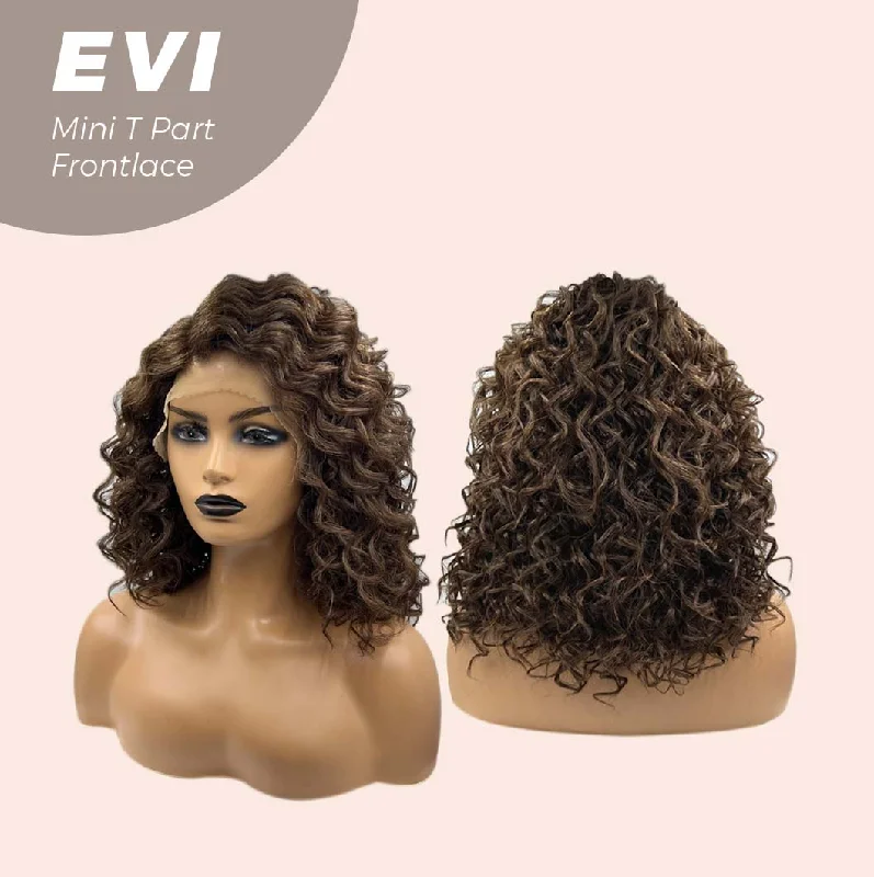 JBEXTENSION 15 Inches Deep Curly Brown Side Part Mini T Part Frontlace Glueless Wig EVI