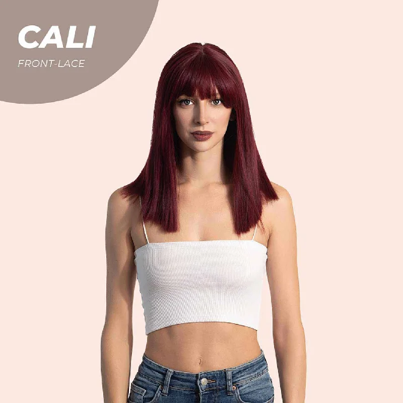 JBEXTENSION 14 Inches Bob Cut Red Straight Frontlace Glueless Wig With Bangs CALI