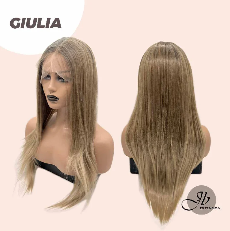 JBEXTENSION 26 Inches Straight Balayage Blonde With Dark Root Pre-Cut Frontlace Glueless Wig GIULIA (JULIA) FREE PARTING