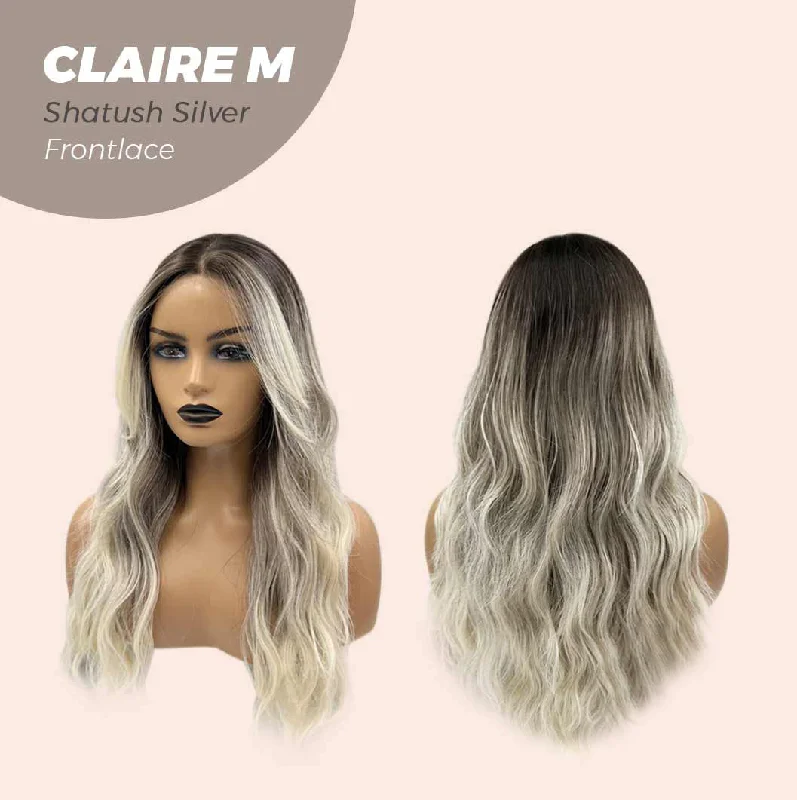 JBEXTENSION 22 Inches Body Wave Shatush Silver Pre-Cut Frontlace Glueless Wig CLAIRE M SILVER