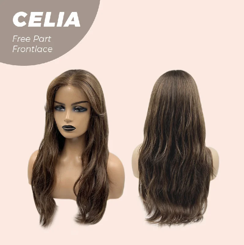 JBEXTENSION 22 Inches Mix Brown Curly Pre-Cut Frontace Wave Glueless Wig CELIA