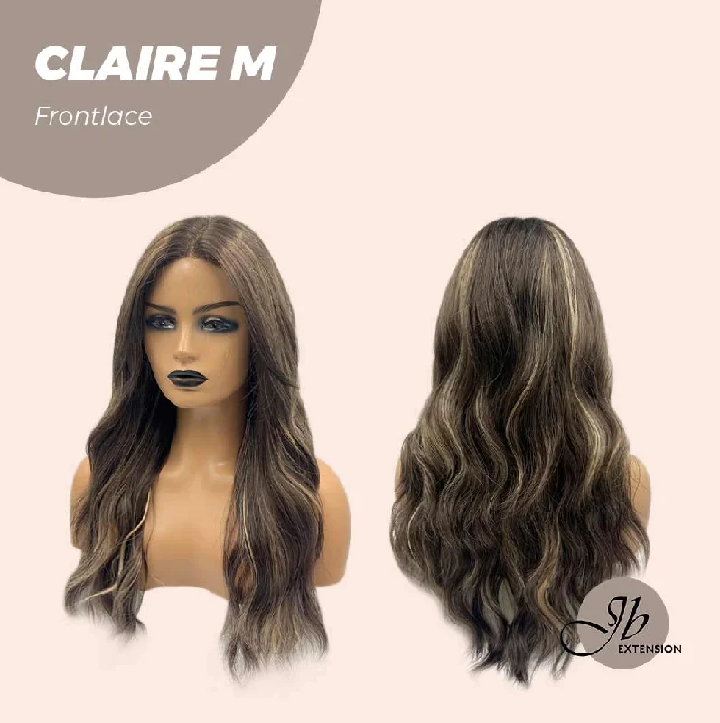 JBEXTENSION 22 Inches Body Wave Brown With Highlight Pre-Cut Frontlace Glueless Wig CLAIRE LACE M