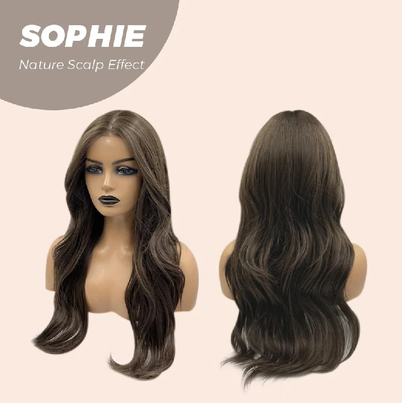 JBEXTENSION 24 Inches 5X5 Frontlace Extra Natural Scalp Effect With Soft Cap Wig Cold Brown Curly Wig SOPHIE SILK TOP