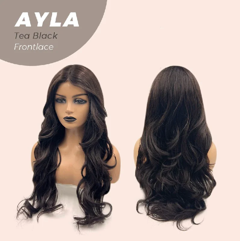 JBEXTENSION 24 Inches Body Wave Tea Black Darkest Brown Pre-Cut Frontlace Glueless Wig AYLA TEA BLACK (Darkest Brown)