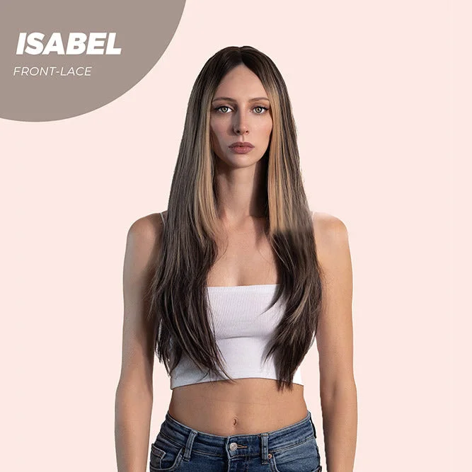 JBEXTENSION 26 Inches Dark Brown With Blonde Highlight Straight Frontlace Glueless Wig ISABEL LACE