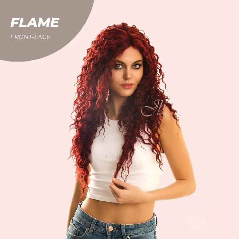 JBEXTENSION 24 Inches Extra Curly Red Frontlace Glueless Wig FLAME