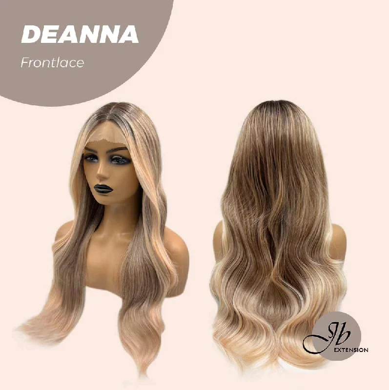 JBEXTENSION 28 Inches Highlight Peach Curly With Dark Root Frontlace Glueless Wig DEANNA