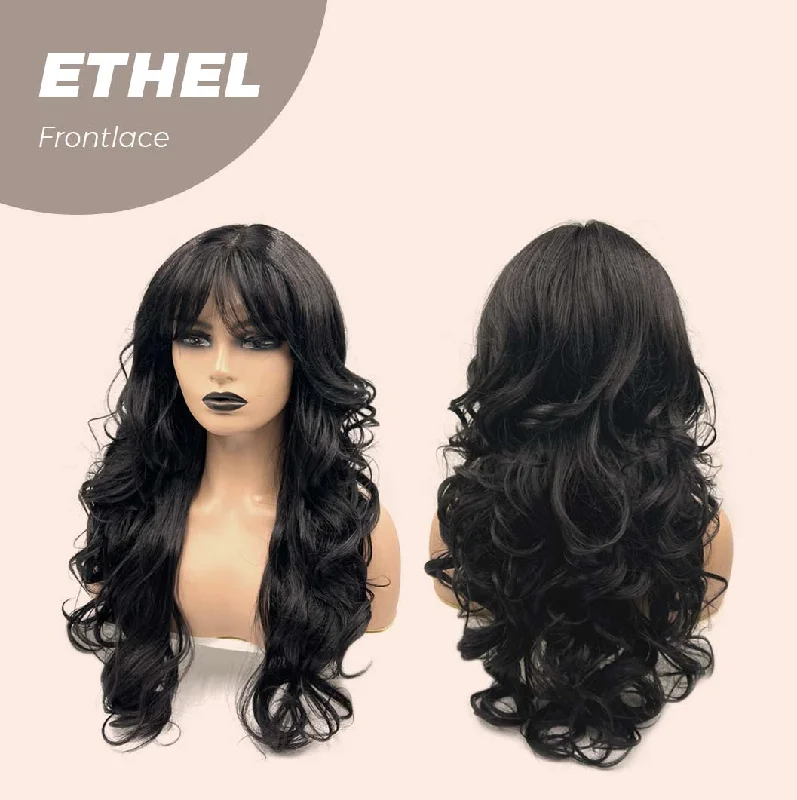 JBEXTENSION 24 Inches Jet Black Body Wave Frontlace Glueless Wig With Bangs ETHEL