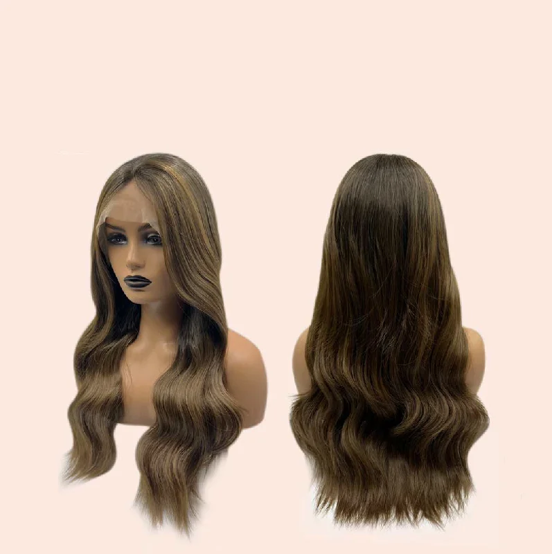 JBEXTENSION 26 Inches Ombre Brown Wave Lace Front Wig.Pre Plucked 6*14 HD Transparent Lace Frontal Glueless Wig MASHA