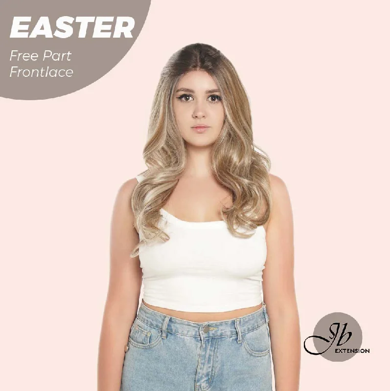 JBEXTENSION 25 Inches Mix Blonde Curly Free Part Pre-Cut Frontlace Glueless Wig EASTER