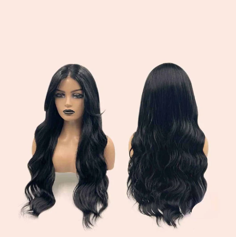 JBEXTENSION 26 Inches Body Wave Jet Black Pre-Cut Frontlace Glueless Wig CLAIRE L BLACK