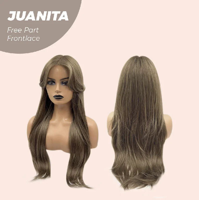 JBEXTENSION 26 Inches Brown Free Part Pre-Cut Frontlace Glueless Wig With Bangs JUANITA