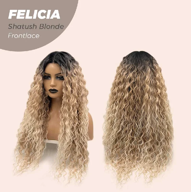 JBEXTENSION 28 Inches Extra Curly Shatush Blonde Long Pre-Cut Frontlace Glueless Wig FELICIA SHATUSH BLONDE