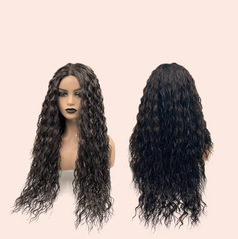 JBEXTENSION 28 Inches Extra Curly Tea Black Darkest Brown Long Pre-Cut Frontlace Glueless Wig FELICIA TEA BLACK