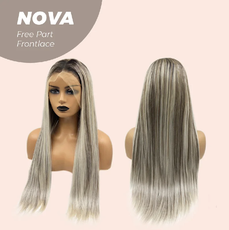 JBEXTENSION 28 Inches Mix Grey With Dark Root Straight Lace Front Wig.Pre Plucked 6*14 HD Transparent Lace Frontal Glueless Wig NOVA