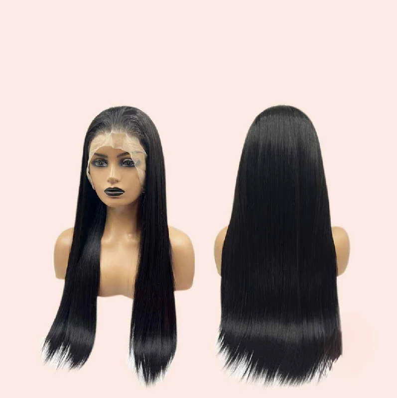 JBEXTENSION 28 Inches Natural Black Long Straight HD Transparent 360 Lace Front Wigs Pre-Plucked Hair Glueless 180% Density Full Lace Hair Glueless Wigs For Thinning Hair ACE NATURAL BLACK