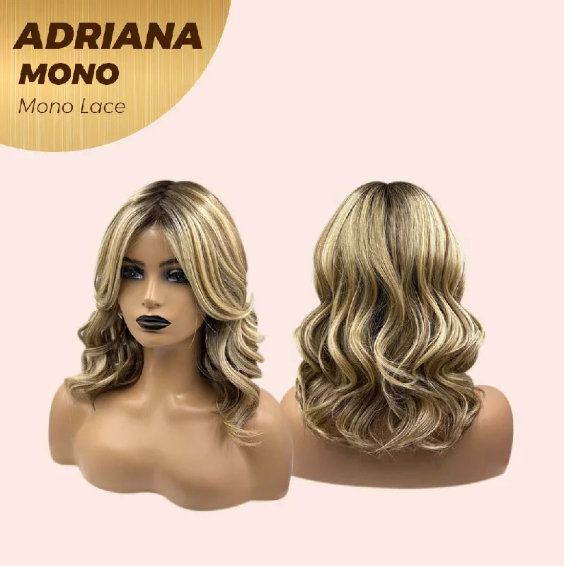 JBEXTENSION ADRIANA MONO Full Monofilament Handmade Full Lace Wig 14 Inches Blonde With Dark Root Wave Mono Lace Handmade Futura Fiber Wig With Anti-slip Silicone Strips Glueless Wig Adriana Mono