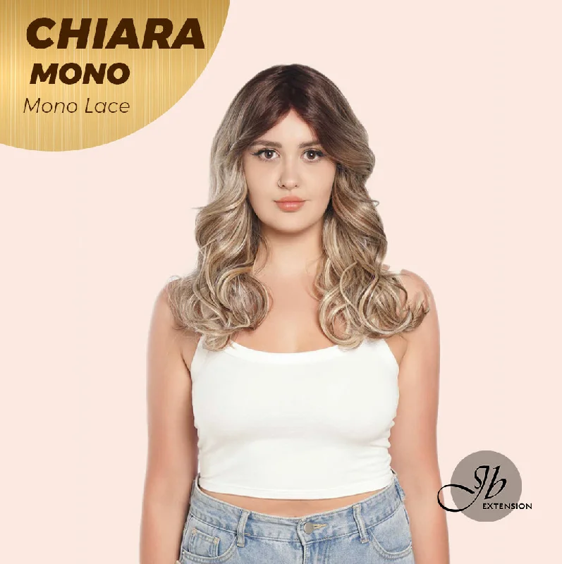 JBEXTENSION CHIARA MONO Full Monofilament Wig 18 Inches Brown With Highlight Wave Full Mono Lace Glueless Wig CHIARA MONO