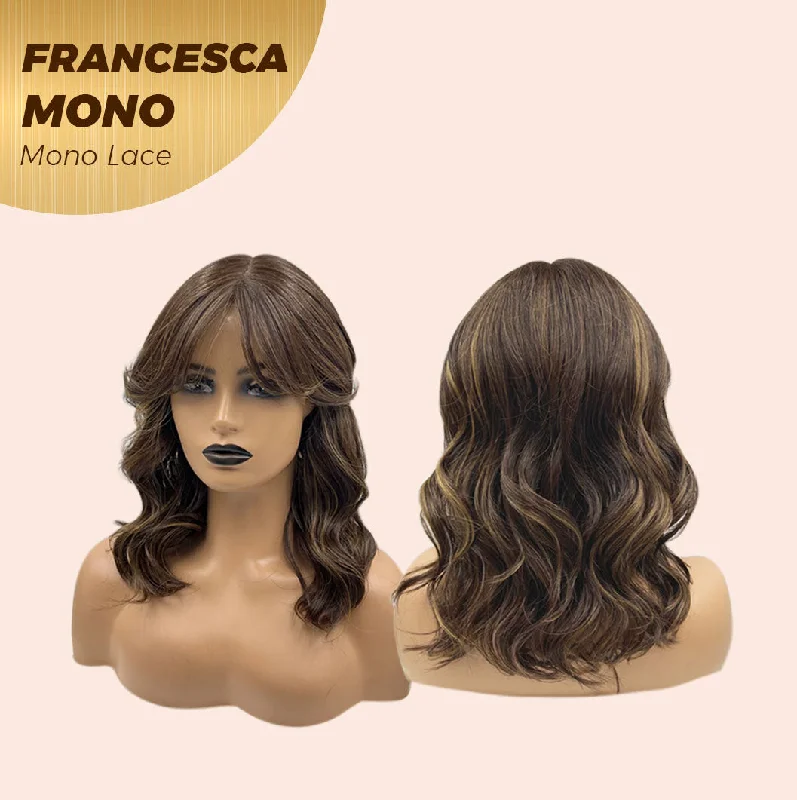 JBEXTENSION FRANCESCA MONO Full Monofilament Wig 15 Inches Brown With Highlight Curly Full Mono Lace Glueless Wig FRANCESCA MONO