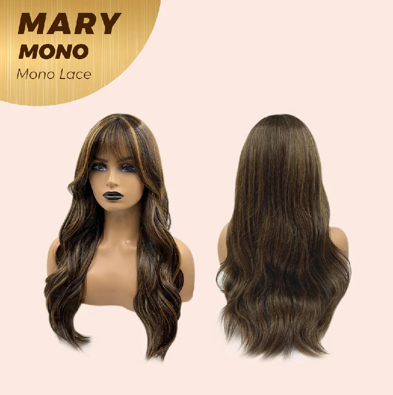 JBEXTENSION MARY MONO Full Monofilament Wig 22 Inches Brown With Highlight Curly Full Mono Lace Glueless Wig MARY MONO