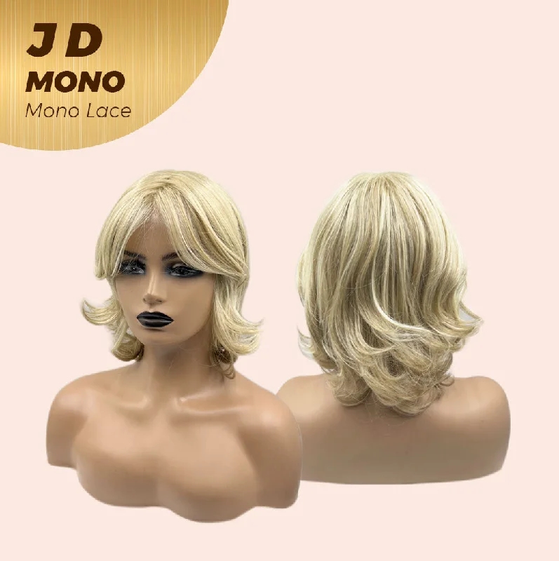 JBEXTENSION JD MONO Full Monofilament Wig 12 Inches Blonde Curly Full Mono Lace Glueless Wig JD MONO