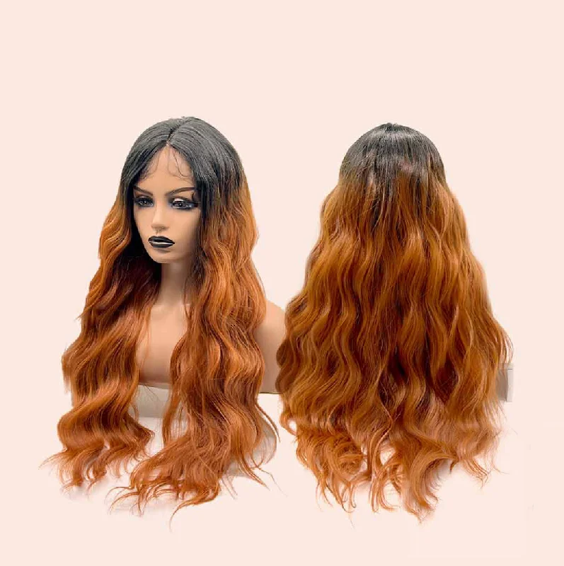 JBEXTENSION 30 Inches Long Body Wave Copper Color With Dark Root Frontlace Glueless Wig COCO