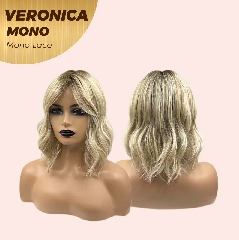 JBEXTENSION VERONICA MONO Full Monofilament Wig 12 Inches Blonde Wave Mono Lace Wig With Anti-slip Silicone Strips Glueless Wig Veronica Mono