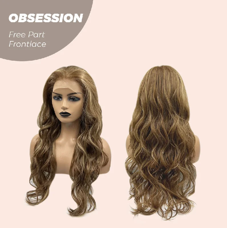 JBEXTENSION 24 Inches Brown With Highlight Wave Free Part Frontlace Glueless Wig OBSESSION