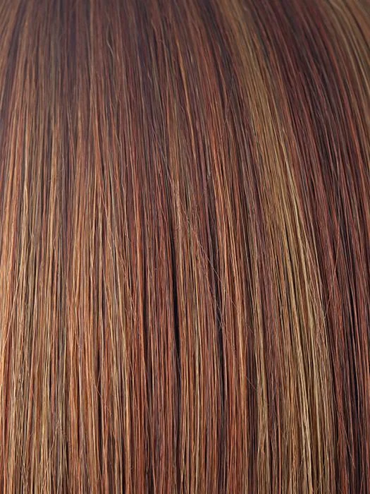 IRISH-SPICE-R | Dark Auburn with Medium Auburn Base and Dark Honey Blonde Highlights with Longer Dark Roots