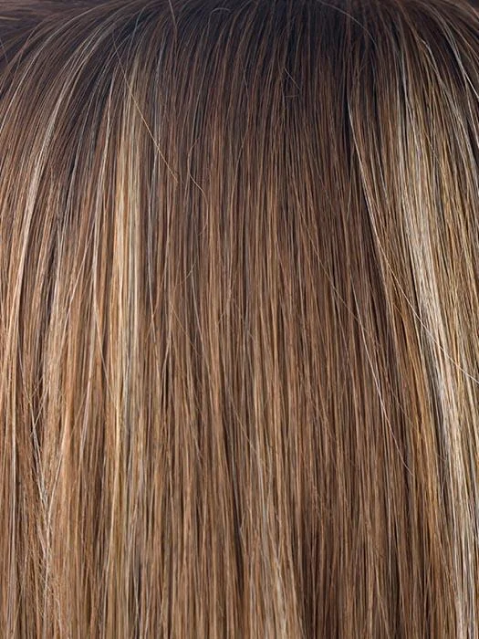 MAPLE-SUGAR-R | Rooted Medium Brown with Light Honey Brown Base and Strawberry Blonde Highlights