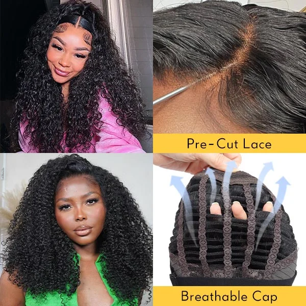 Junoda 13x4 Lace Front Wear & Go Glueless Wig Water Wave Curly Pre Cut Lace Human Hair Wigs Flash Sale