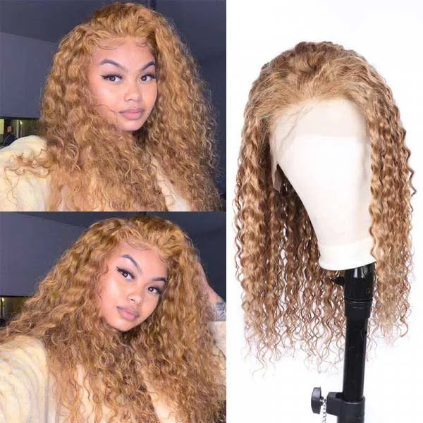 Junoda 27 Color Caramel Honey Blonde Deep Wave Premade Human Hair Lace Wig