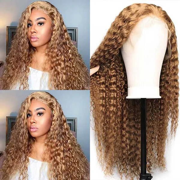 Junoda 27 Color Caramel Honey Blonde Deep Wave Premade Human Hair Lace Wig