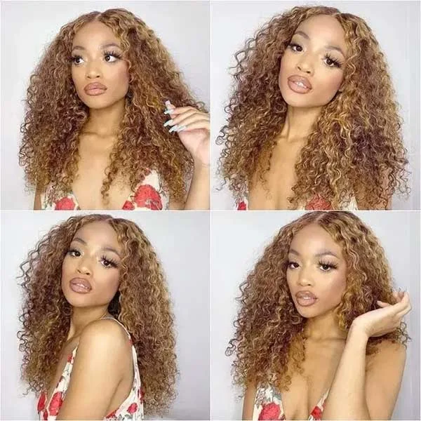 Junoda 27 Color Caramel Honey Blonde Deep Wave Premade Human Hair Lace Wig