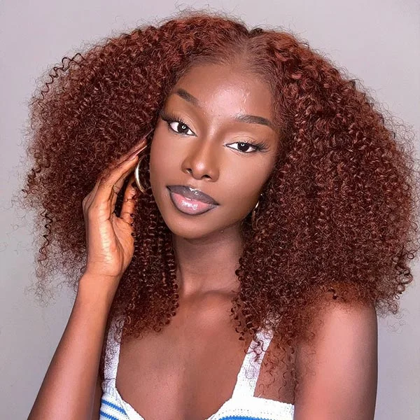 Junoda #33 Auburn Colored Glueless 6x4.5 Pre Cut Lace Wig Curly Human Hair Wear & Go Wig