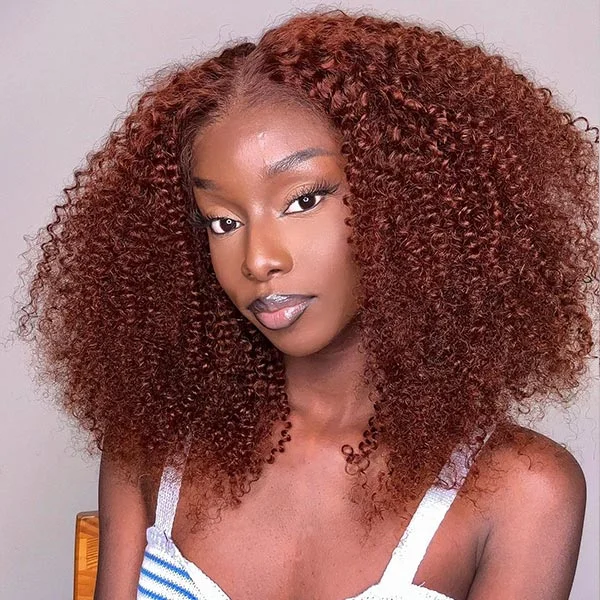 Junoda #33 Auburn Colored Glueless 6x4.5 Pre Cut Lace Wig Curly Human Hair Wear & Go Wig