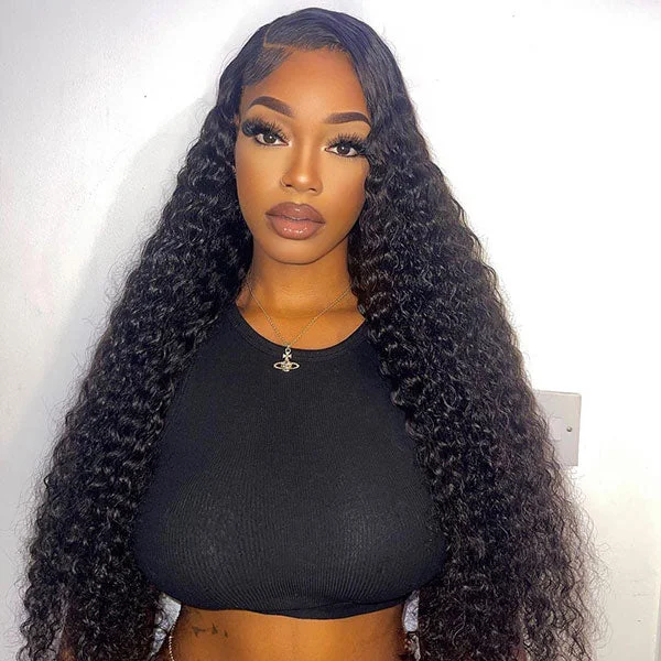 Junoda 36 38 40inch Kinky Curly 13x4 Lace Front Wig Pre Plucked Long Human Hair Wigs