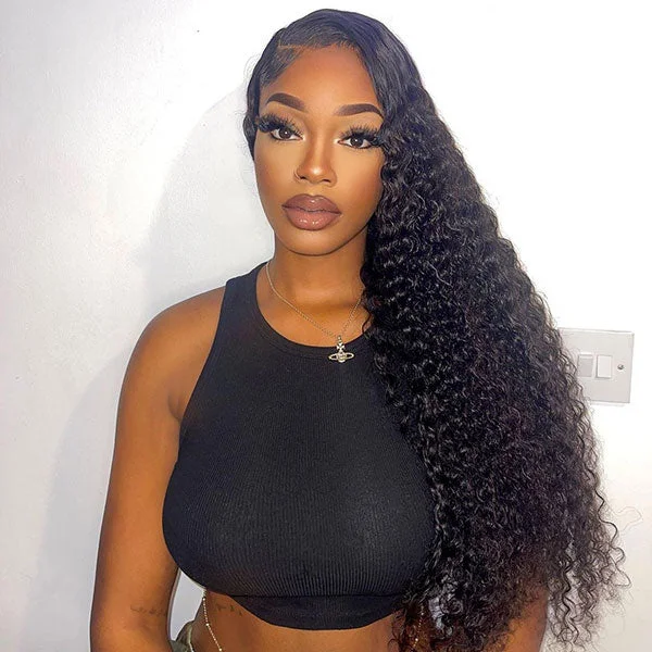 Junoda 36 38 40inch Kinky Curly 13x4 Lace Front Wig Pre Plucked Long Human Hair Wigs