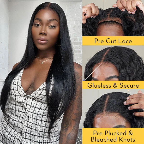 Junoda 4x4 Pre Cut Lace Pre Plucked Bleached Knots Wear & Go Glueless Wig Flash Sale