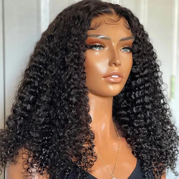 Junoda 4x4 Lace Wig Kinky Curly Human Hair Wigs Natural Hairline cs1