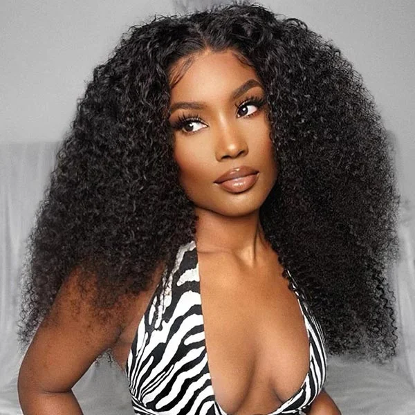 Junoda 4x4 Lace Wig Kinky Curly Human Hair Wigs Natural Hairline cs1