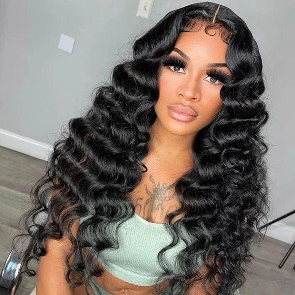 Junoda 5x5 HD Lace Loose Deep Wave Wear Go Glueless Wig Pre Cut Lace Breathable Quick Wig