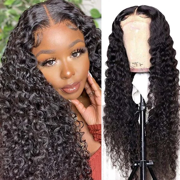 Junoda 6x6 Transparent/HD Lace Wig Deep Wave Human Hair Wig with Adjustable Band at Back