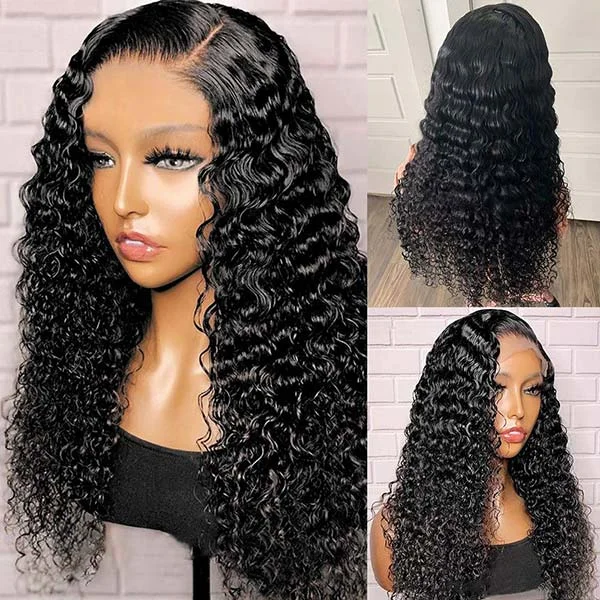 Junoda 6x6 Transparent/HD Lace Wig Deep Wave Human Hair Wig with Adjustable Band at Back