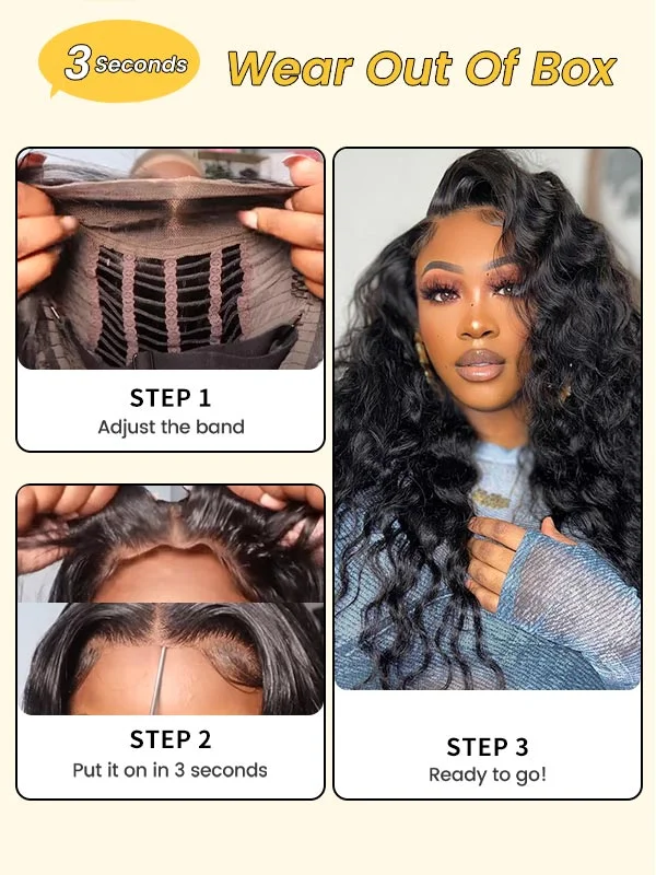 Junoda 7x5 Deep Parting Pre Cut Lace Bleached Tiny Knots Water Wave Shake n Go Glueless Wig