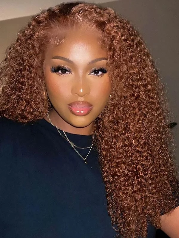 Junoda Auburn Copper Red Color HD Lace Wig Reddish Brown Curly Human Hair Wigs