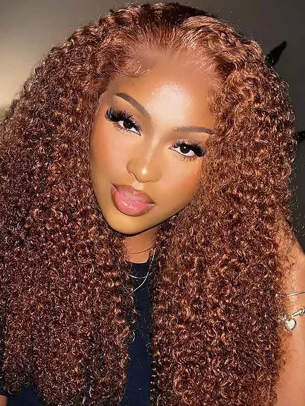 Junoda Auburn Copper Red Color HD Lace Wig Reddish Brown Curly Human Hair Wigs