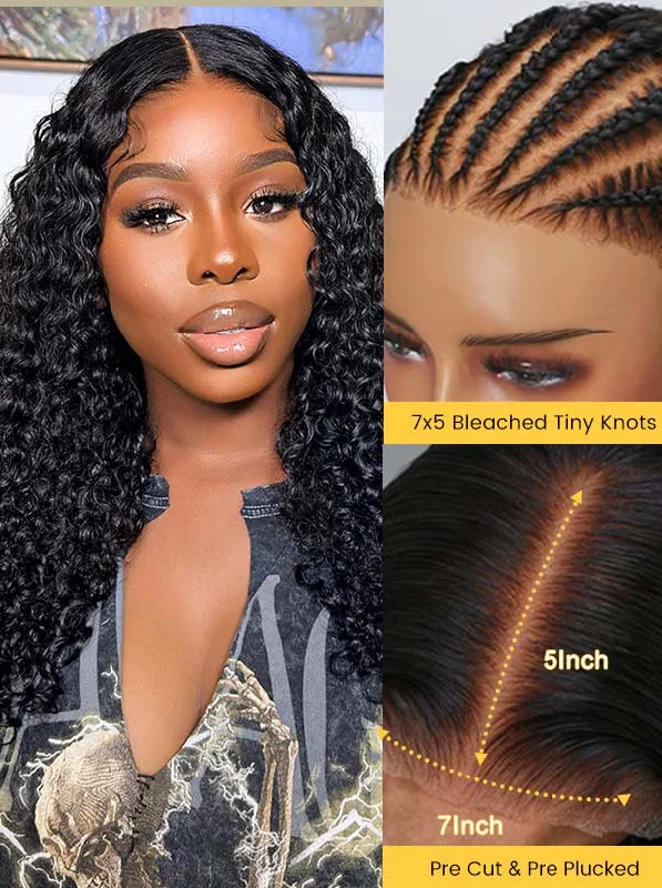 Junoda Bleached Tiny Knots 7x5 Pre Cut Lace Glueless Wig Kinky Curly Wear & Go Wig