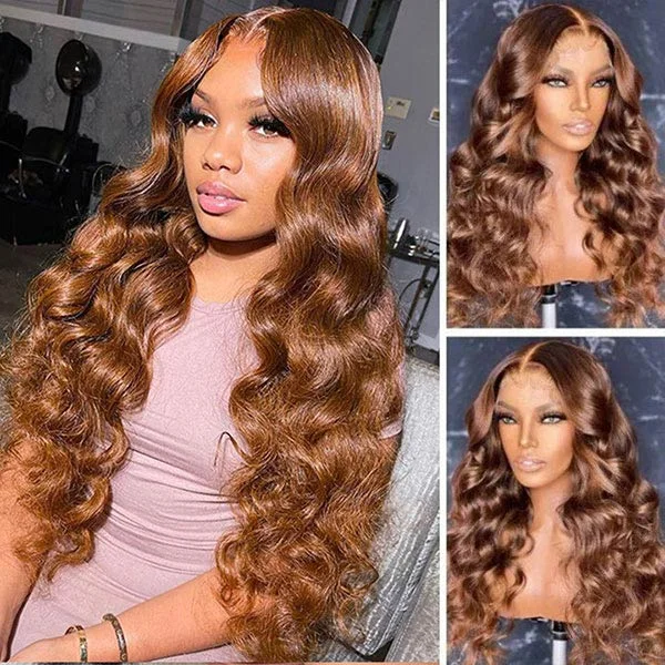 Junoda Brown Loose Deep Wave Wig 13x4 Lace Front Human Hair Colored Wigs