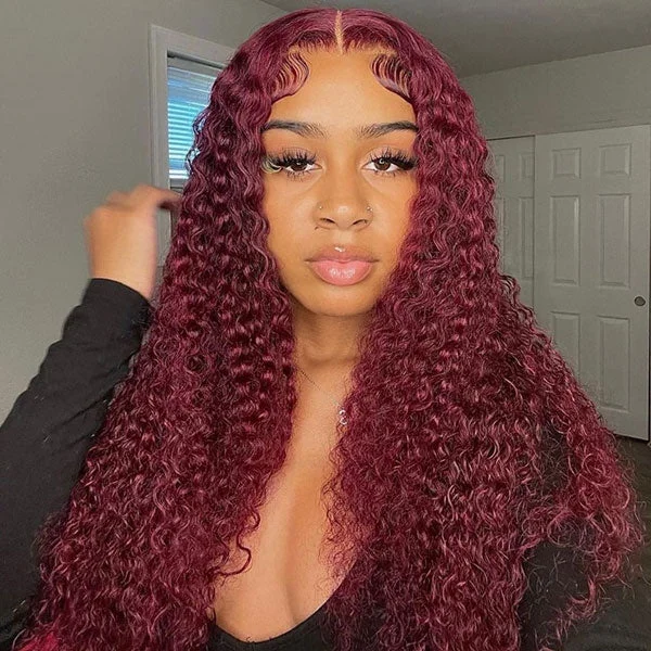 Junoda Burgundy Red 99j Deep Wave Wear & Go Glueless Wig 3 Seconds Install Quick Easy Wig